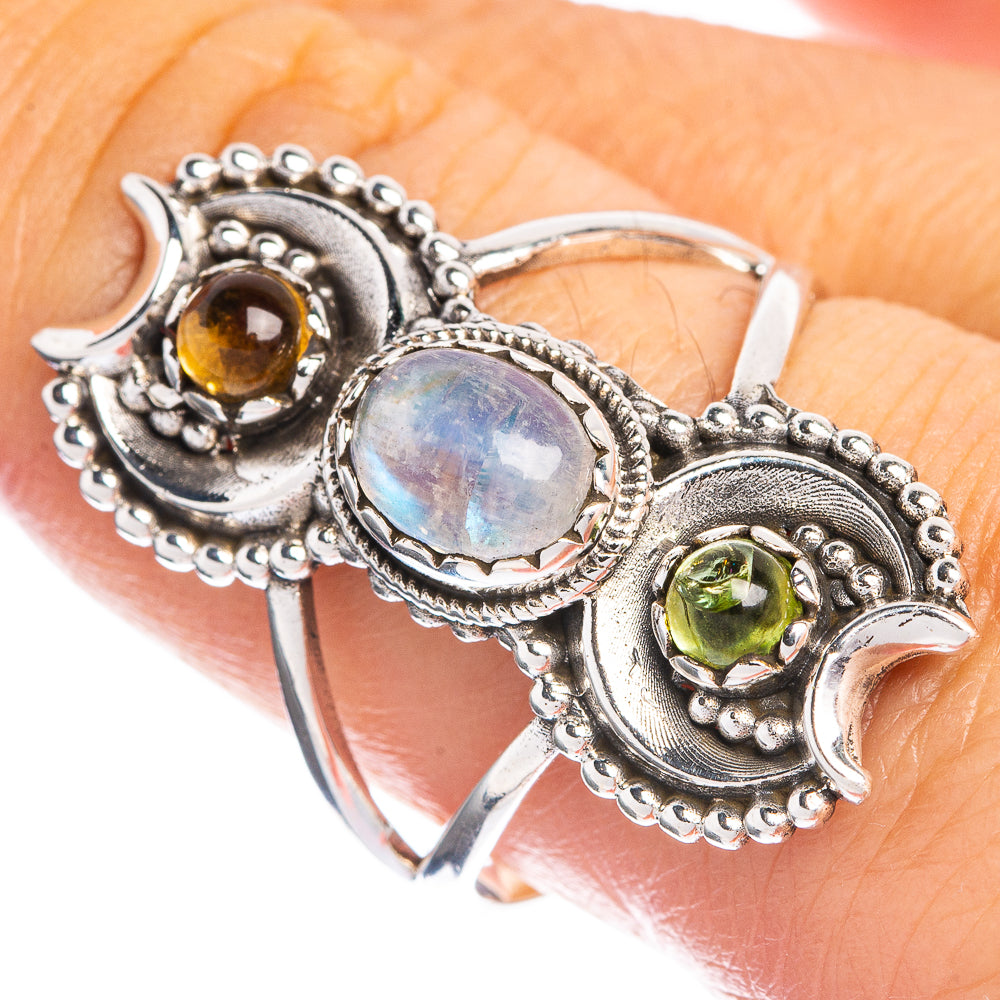 Rainbow Moonstone, Peridot, Citrine Ring Size 9.75 (925 Sterling Silver) R144254