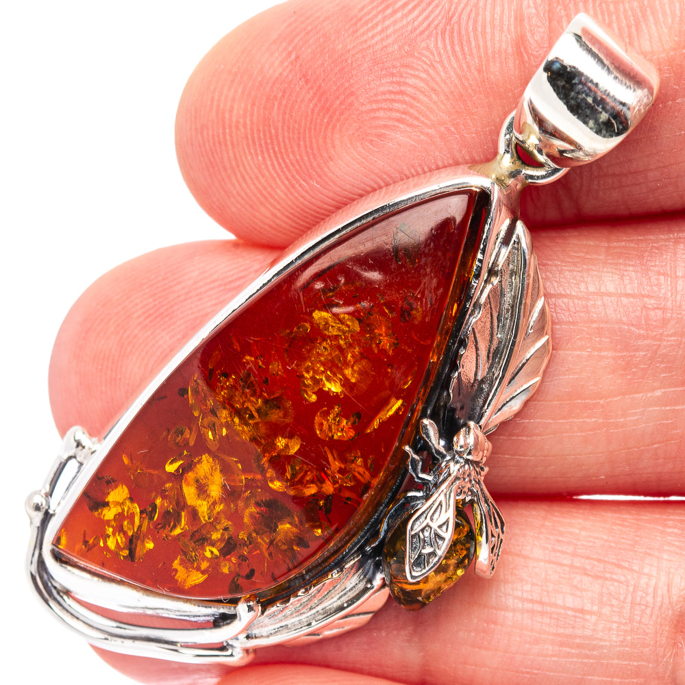 Baltic Amber Bee Pendant 1 7/8" (.925 Sterling Silver)