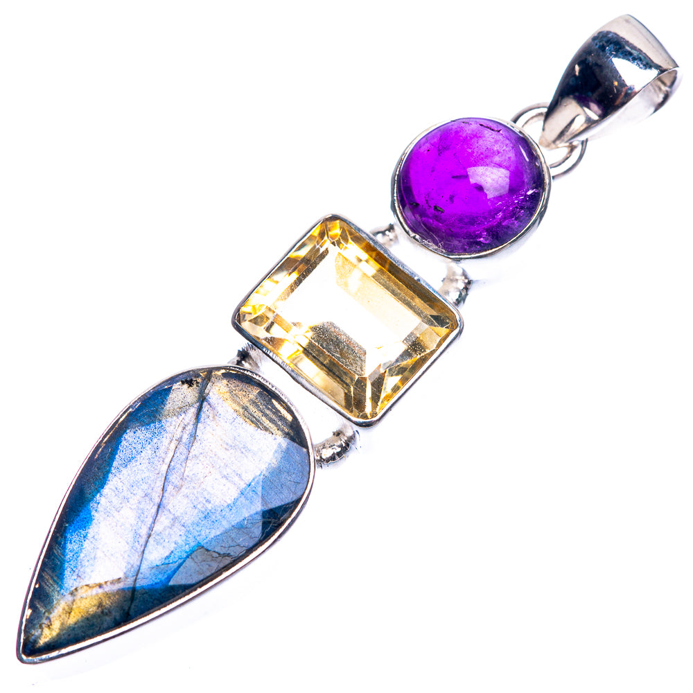 Labradorite, Citrine, Amethyst 925 Sterling Silver Pendant 2 1/8"