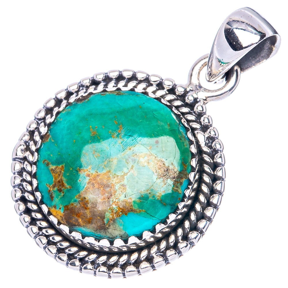 Rare Arizona Turquoise 925 Sterling Silver Pendant 1 1/8" (925 Sterling Silver) P41949