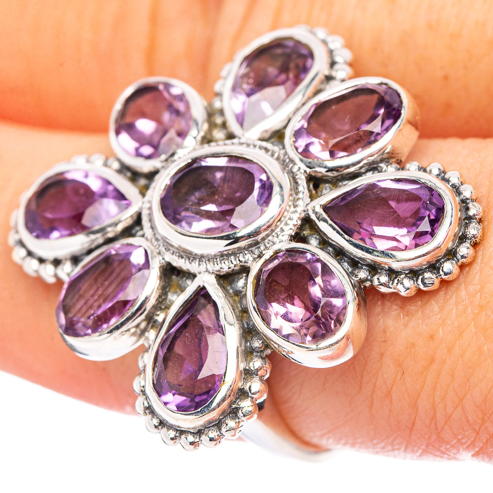 Amethyst Flower Ring Size 8 (.925 Sterling Silver)