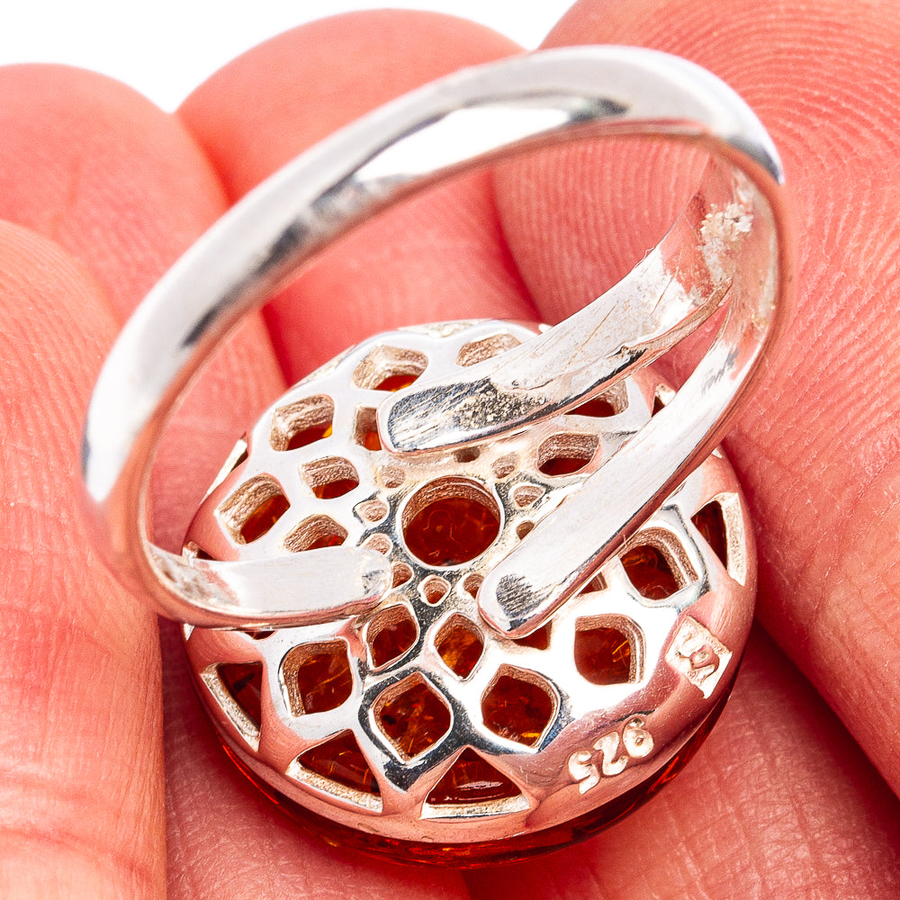 Baltic Amber Ring Size 8 Adjustable (.925 Sterling Silver)