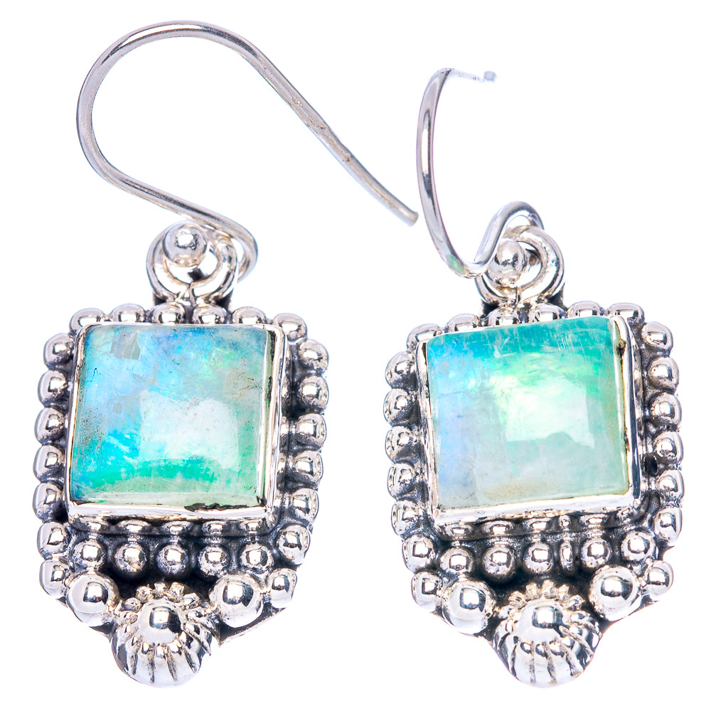 Green Moonstone Earrings 1 1/4" (925 Sterling Silver) E1373