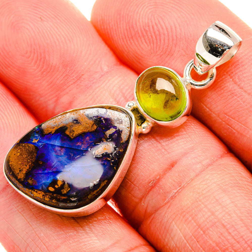 Boulder Opal, Peridot 925 Sterling Silver Pendant 1 3/4" (925 Sterling Silver) PD38415