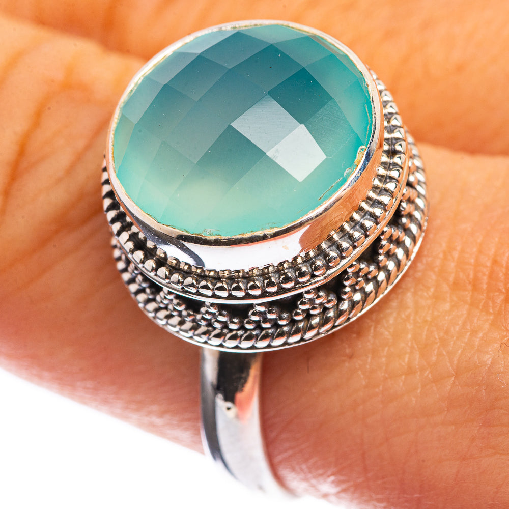 Aqua Chalcedony 925 Sterling Silver Ring Size 9