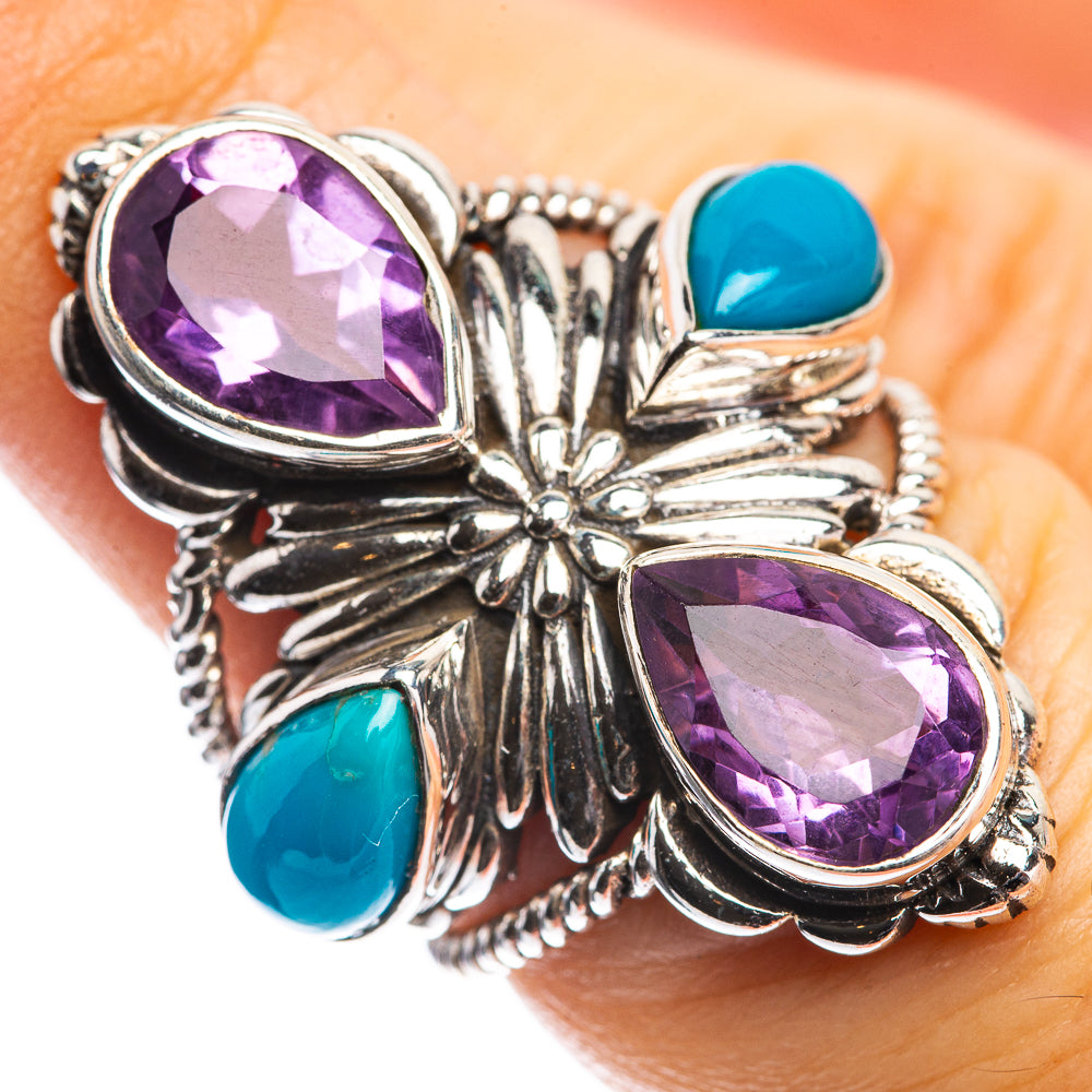 Large Faceted Amethyst, Sleeping Beauty Turquoise Ring Size 6 (925 Sterling Silver) RING143473