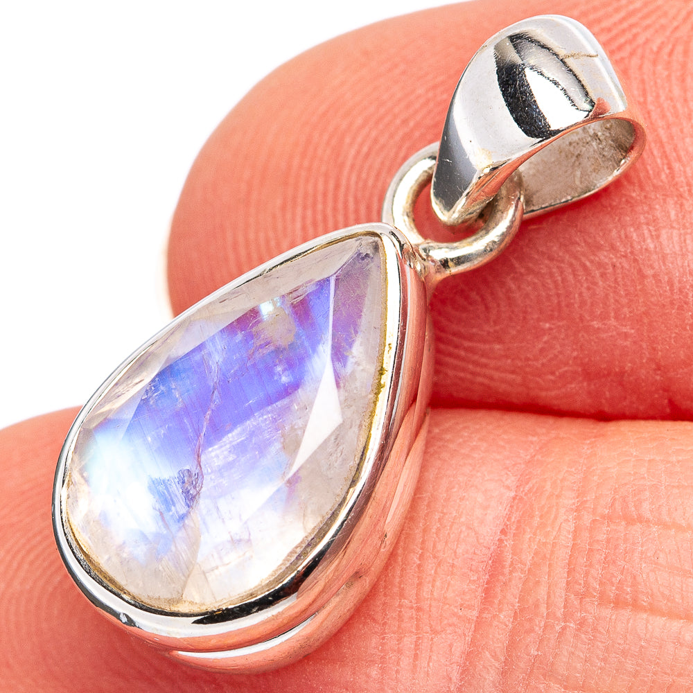 Faceted Rainbow Moonstone Pendant 7/8" (.925 Sterling Silver)