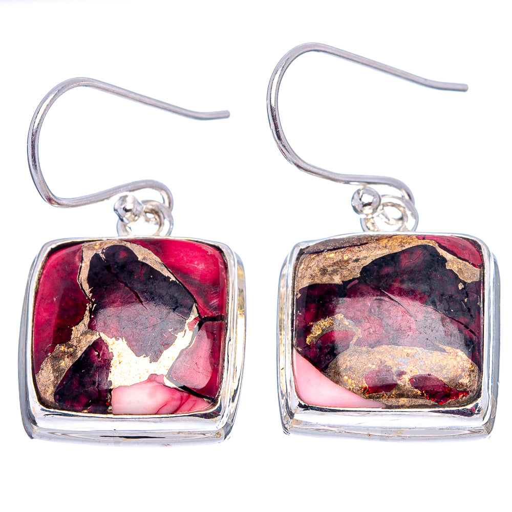 Red Dahlia Mohave Turquoise Earrings 1 1/8" (.925 Sterling Silver)