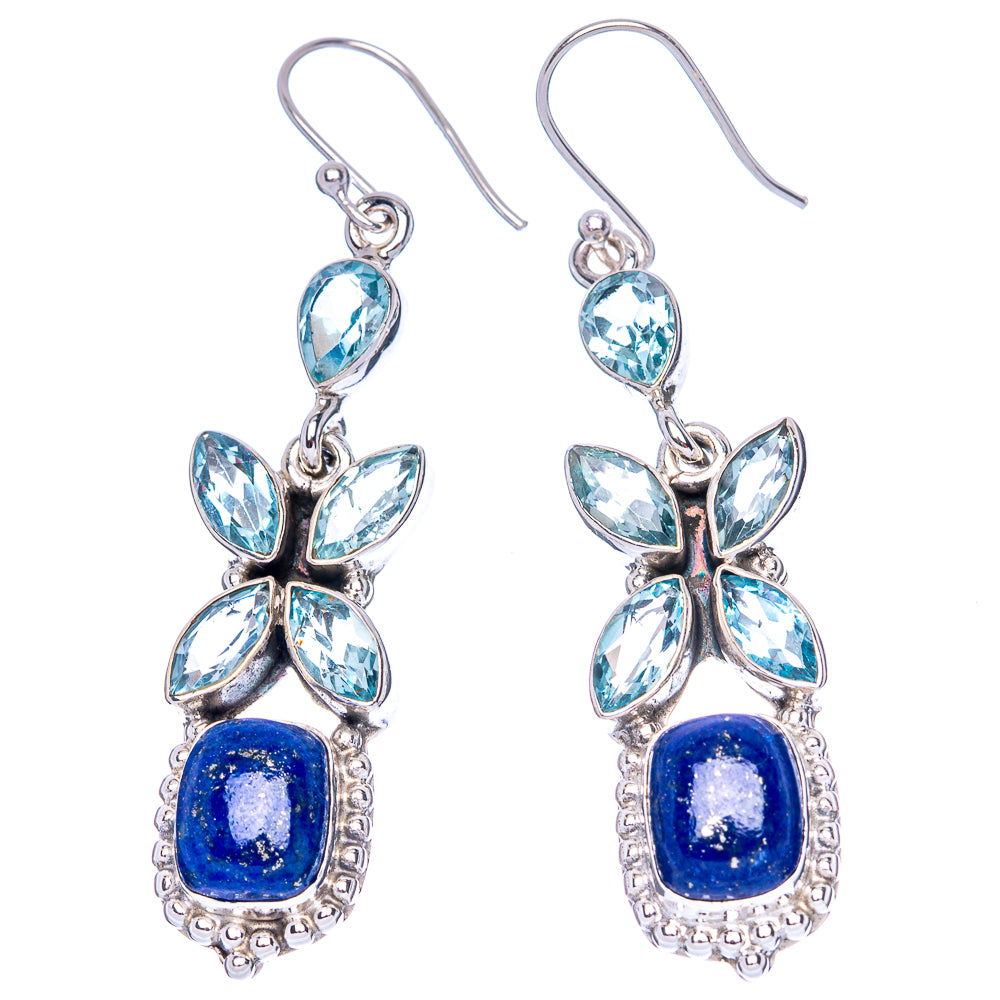 Premium Lapis Lazuli, Blue Topaz Earrings 2 1/4" (925 Sterling Silver) E1237