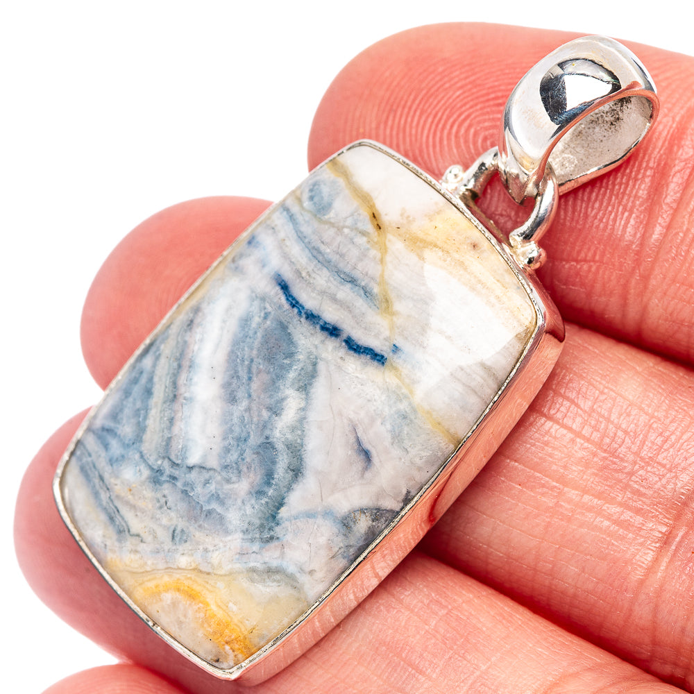 Blue Scheelite Pendant 1 5/8" (.925 Sterling Silver)