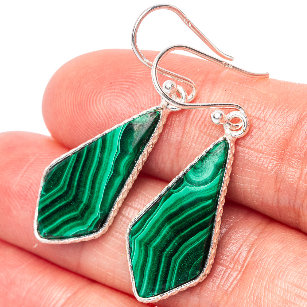 Malachite Earrings 1 5/8" (925 Sterling Silver) E1464