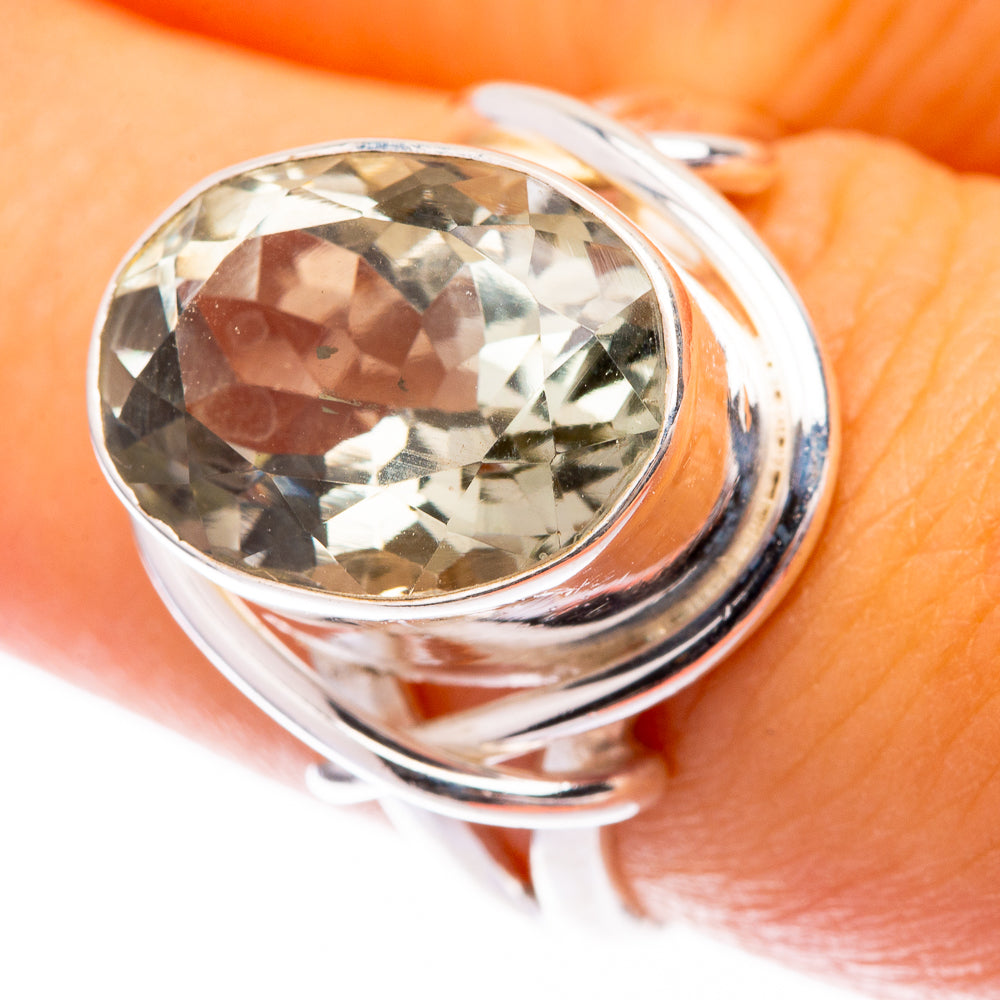 Faceted Green Amethyst Ring Size 7 (925 Sterling Silver) R141570