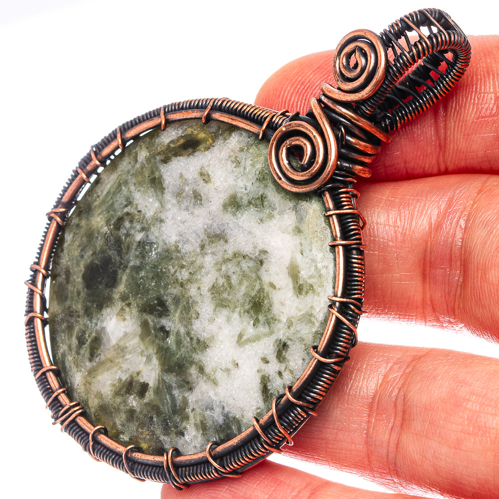 Seraphinite  Wire Wrap Pendant 2 5/8" (Oxidized Copper)
