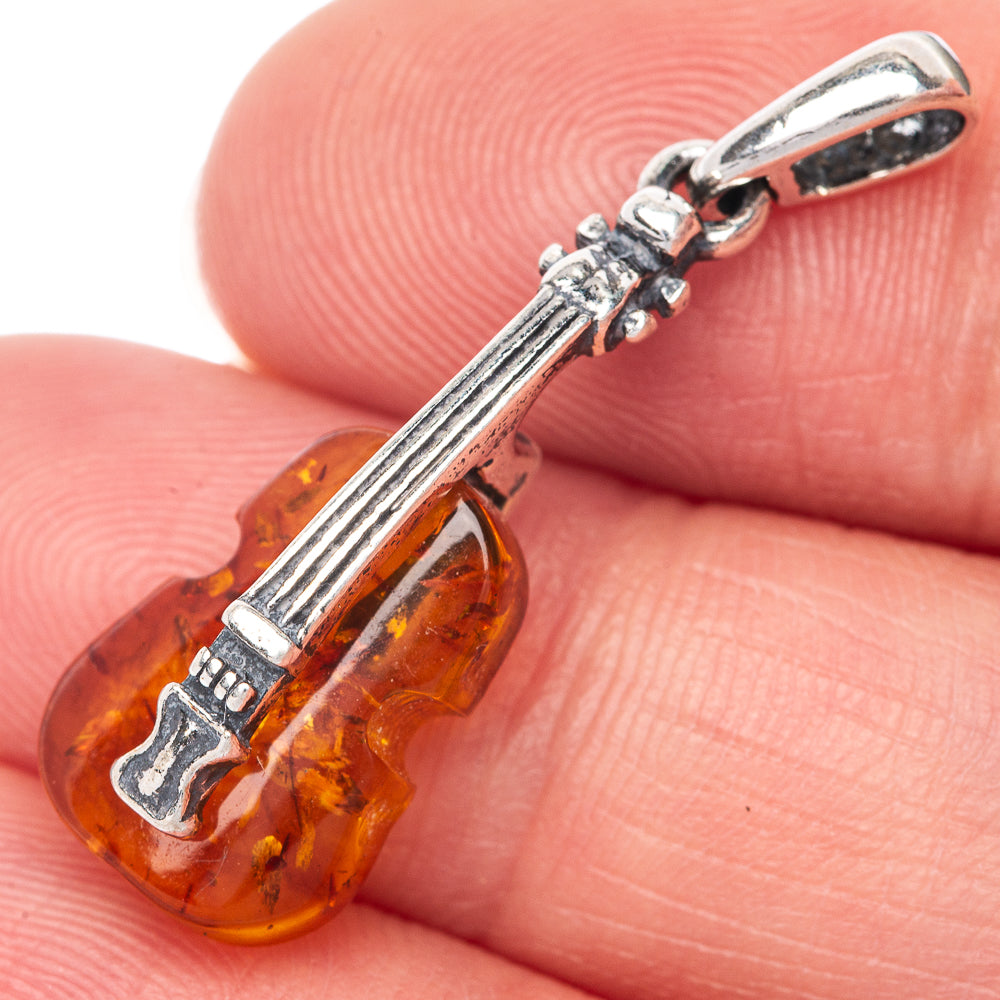 Baltic Amber Violin Dainty Pendant 1 1/4" (925 Sterling Silver) P39931