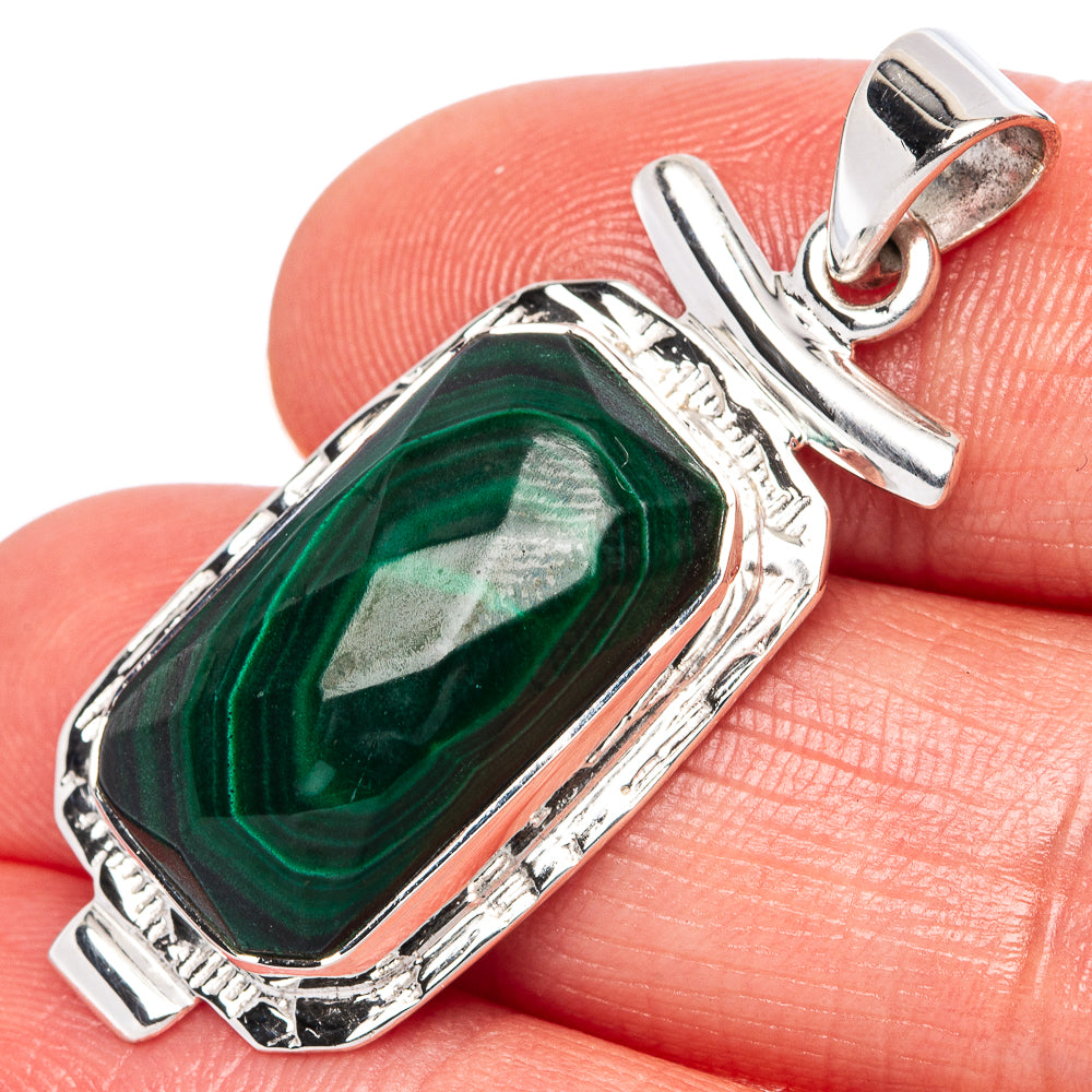 Premium Malachite 925 Sterling Silver Pendant 1 1/2" Ana Co P42258