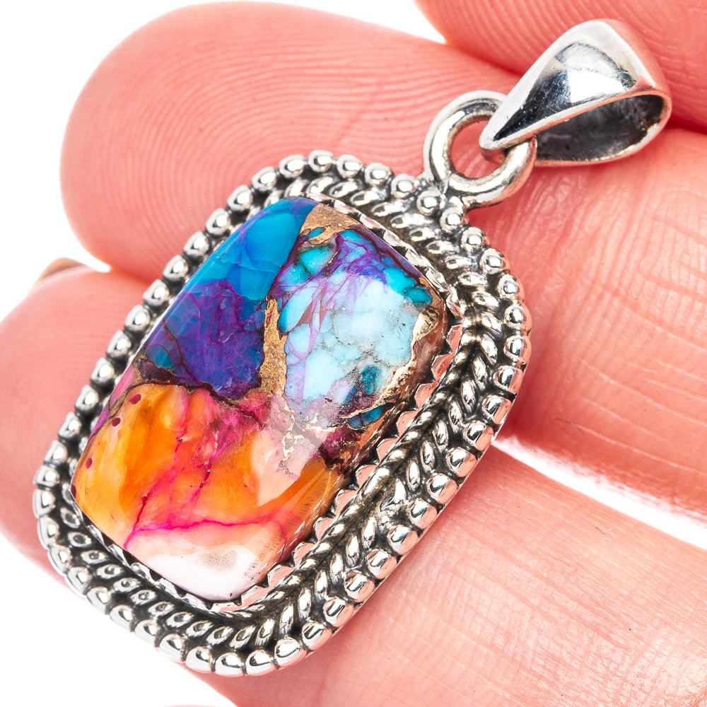 Kingman Pink Dahlia Turquoise 925 Sterling Silver Pendant 1 1/4" (925 Sterling Silver) P41907