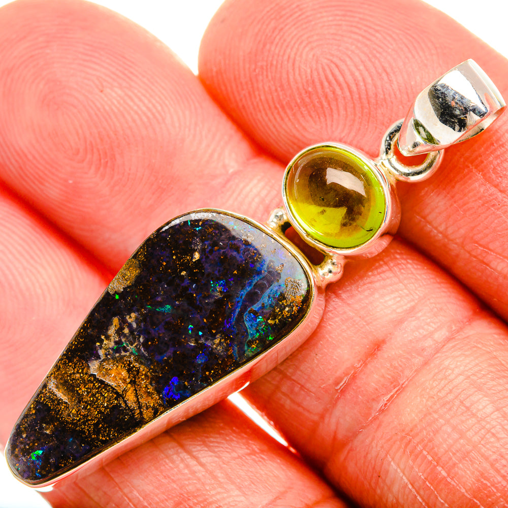 Boulder Opal, Peridot 925 Sterling Silver Pendant 2" (925 Sterling Silver) PD38333