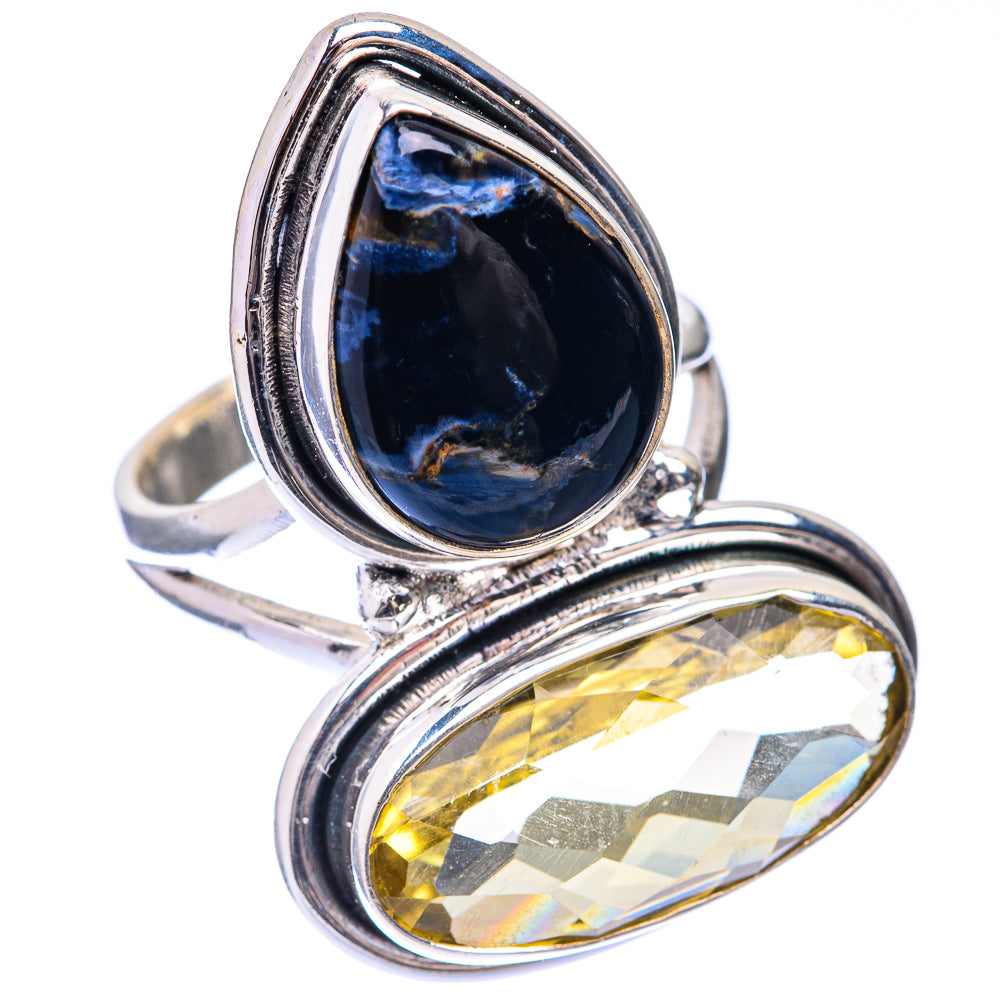 Large Lemon Quartz, Pietersite Ring Size 7 (925 Sterling Silver) R141637