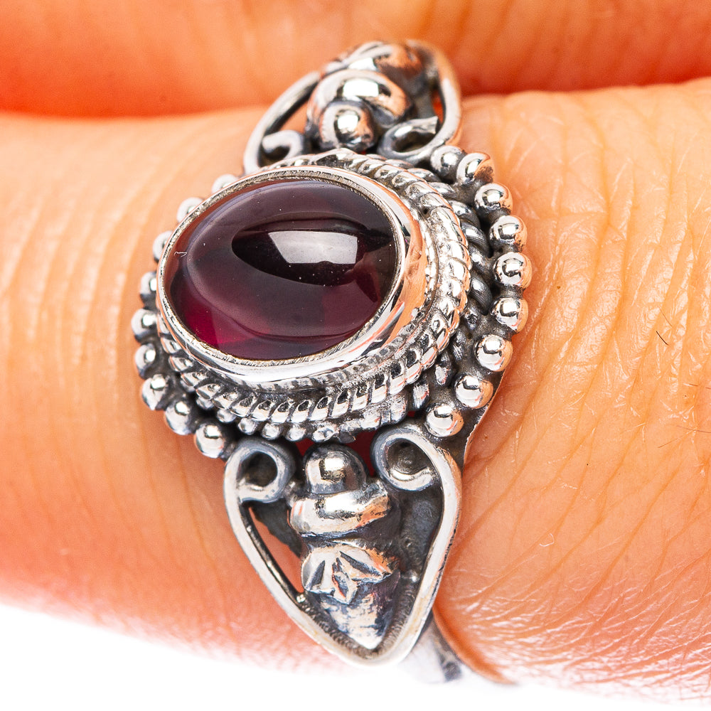 Garnet Dainty Ring Size 7.25 (925 Sterling Silver) R5109