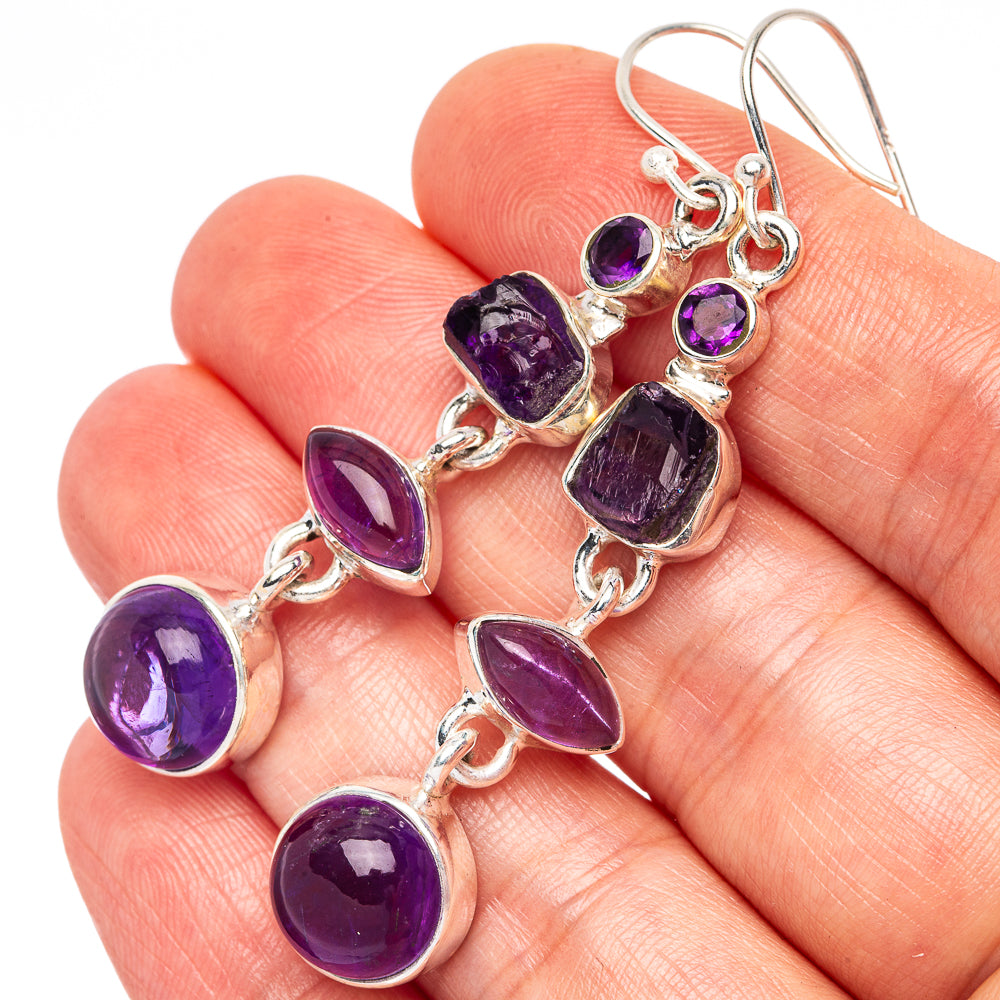 Amethyst Earrings 2 3/8" (925 Sterling Silver) E2546