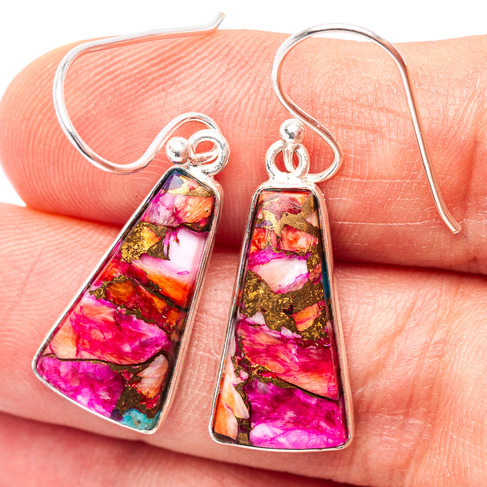 Pink Dahlia Mohave Turquoise Earrings 1 3/8" (.925 Sterling Silver)