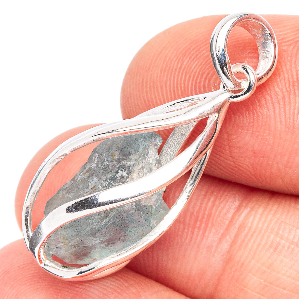 Aquamarine Caged Pendant 1 1/4" (925 Sterling Silver) P44789