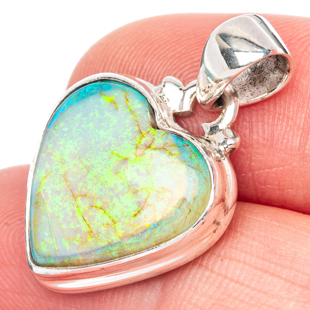 Rare Sterling Opal Heart Pendant 1 1/8" (925 Sterling Silver) P41999