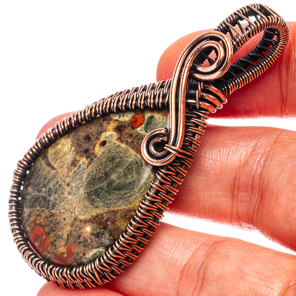 Peanut Obsidian Wire Wrap Pendant 2 3/8" (Oxidized Copper)