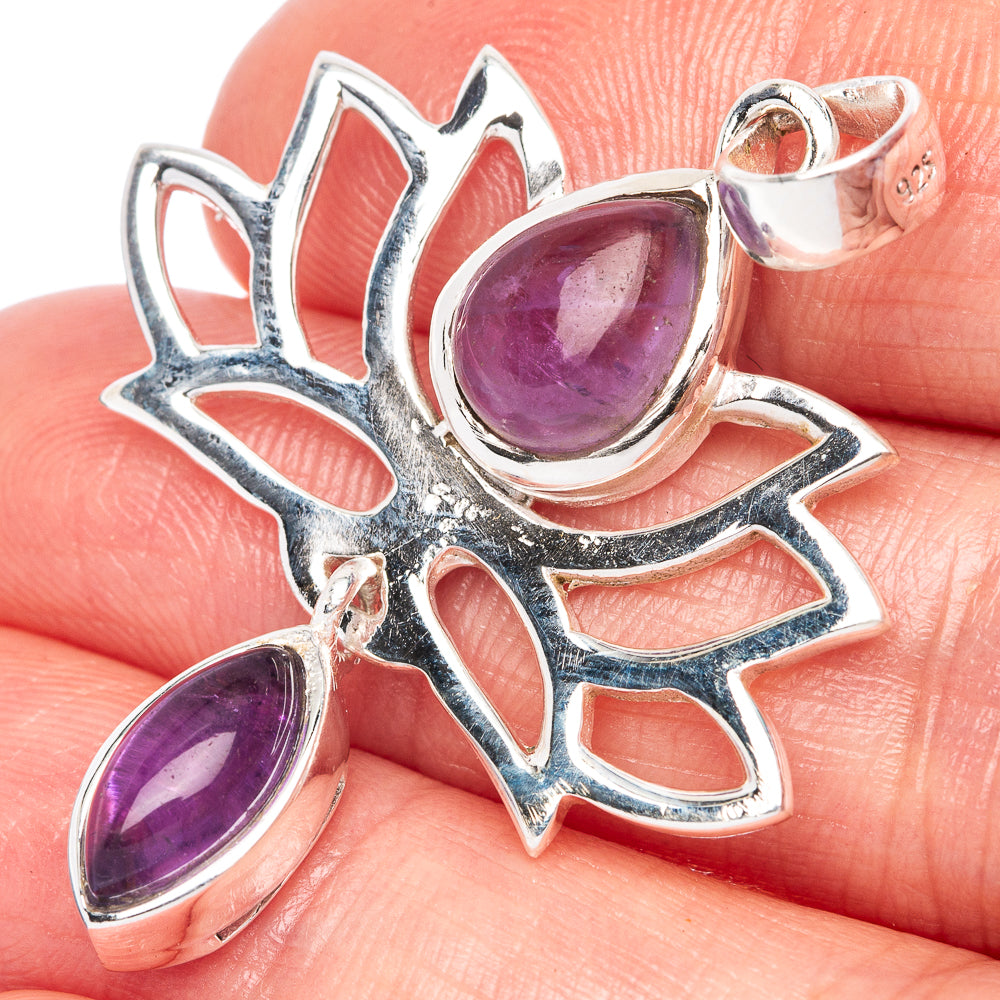 Amethyst Lotus Dainty Pendant 1 5/8" (925 Sterling Silver) P43572