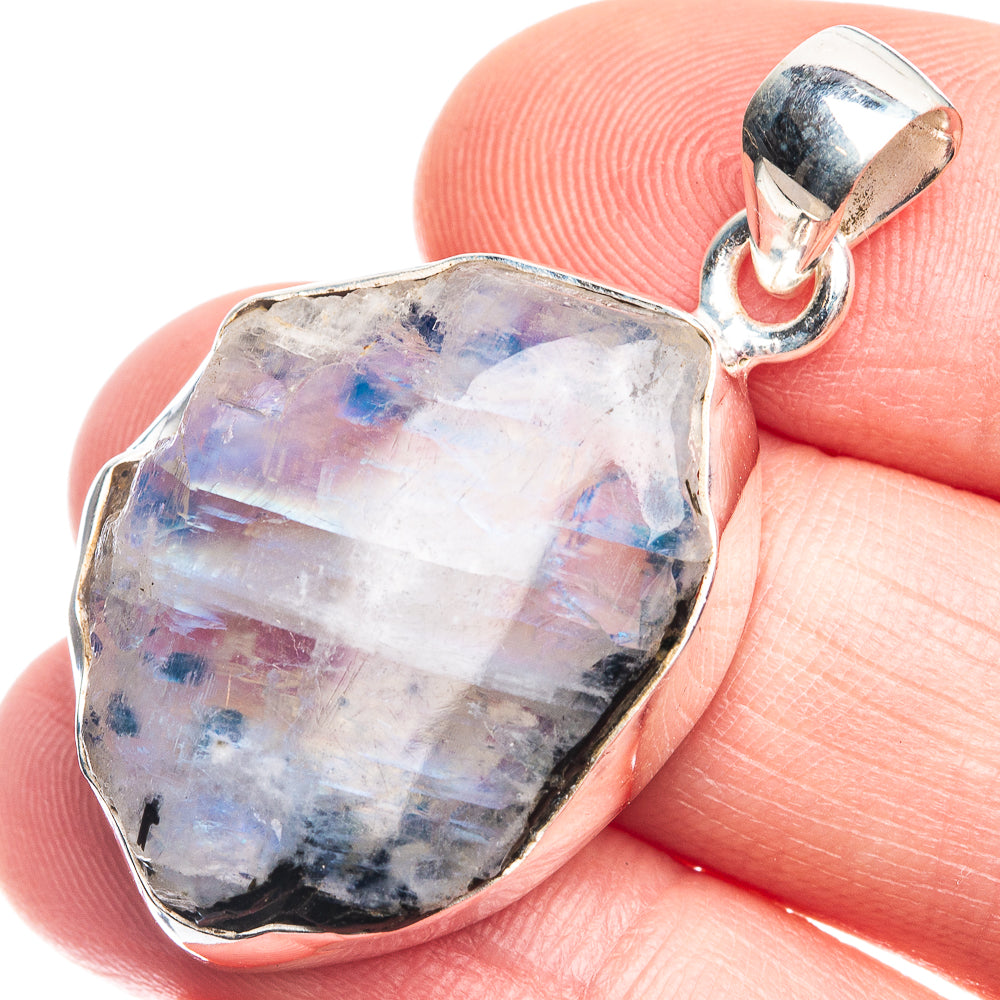 Raw Rainbow Moonstone Pendant 1 1/2" (925 Sterling Silver) P39317