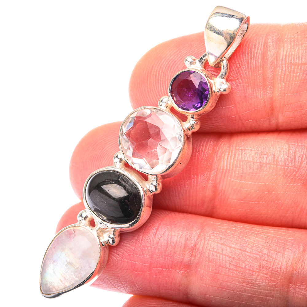 White Quartz, Star Diopside, Rainbow Moonstone, Amethyst Pendant 2" (925 Sterling Silver) PD38570