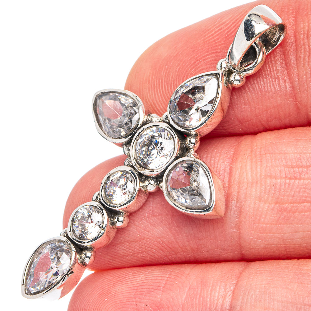 Cubic Zirconia Cross Pendant 1 3/4" (925 Sterling Silver) P45546