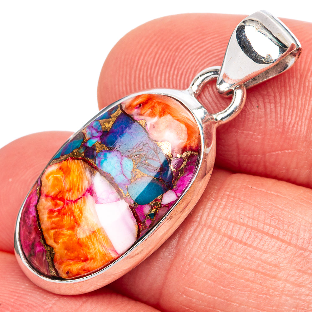 Kingman Pink Dahlia Turquoise Pendants 1 1/4" (925 Sterling Silver) P42374