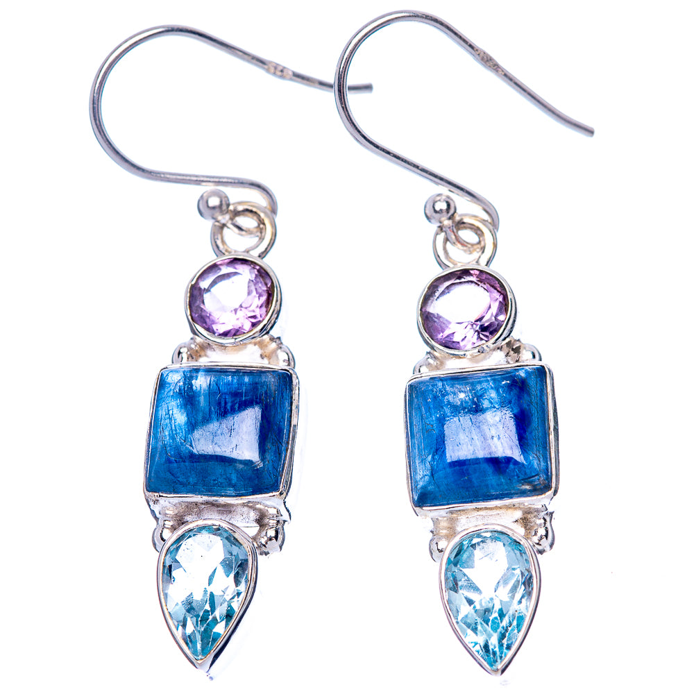 Kyanite, Blue Topaz, Amethyst Earrings 1 5/8" (925 Sterling Silver) E1514