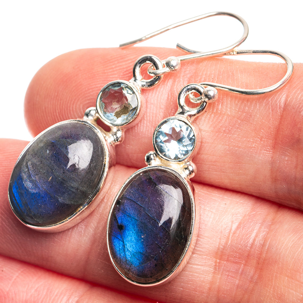 Labradorite, Blue Topaz Earrings 1 1/2" (925 Sterling Silver) E432775