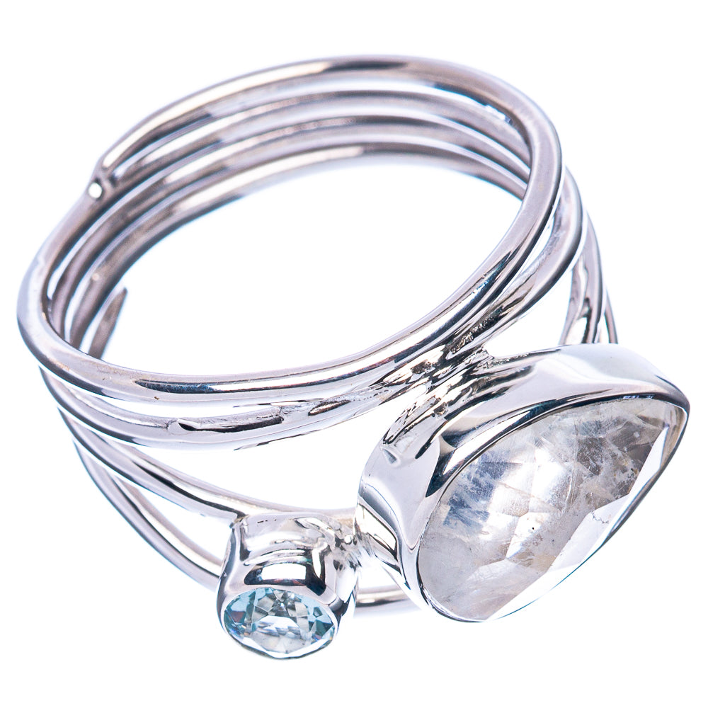 Premium Rainbow Moonstone, Blue Topaz 925 Sterling Silver Ring Size 7.75 (925 Sterling Silver) R2701