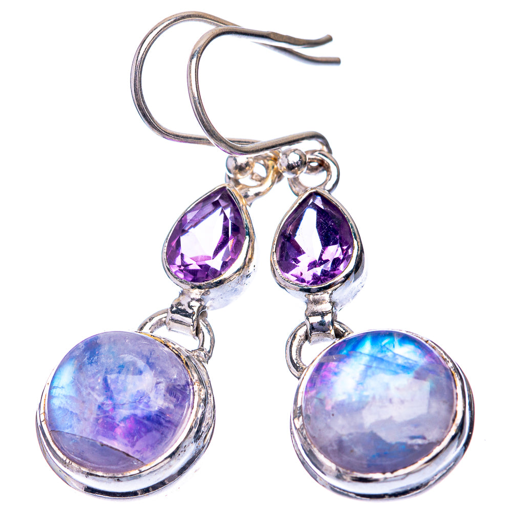Rainbow Moonstone, Amethyst Earrings 1 1/2" (925 Sterling Silver) E432557