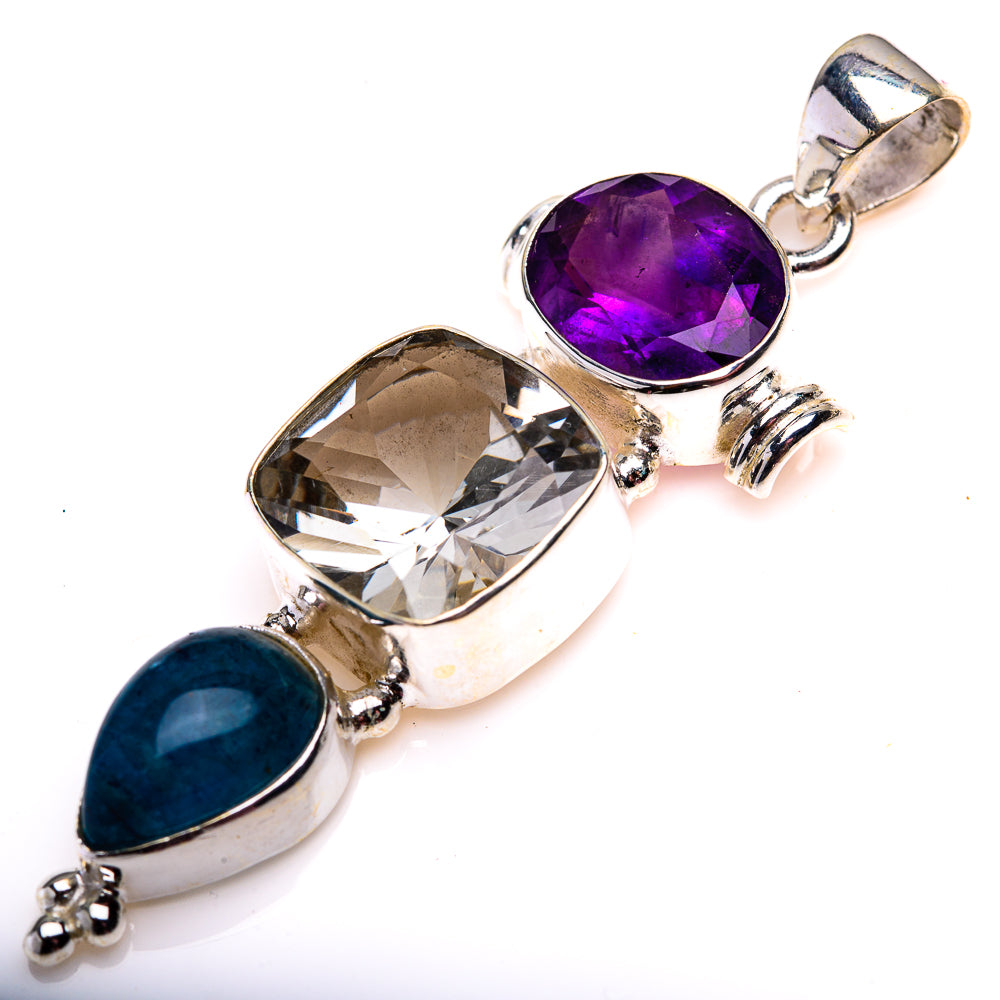 White Quartz, Amethyst, Blue Fluorite Pendant 2 1/8" (925 Sterling Silver) PD38599