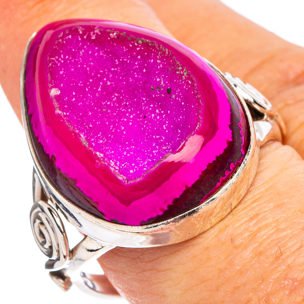 Pink Agate Druzy Ring Size 9 (.925 Sterling Silver)
