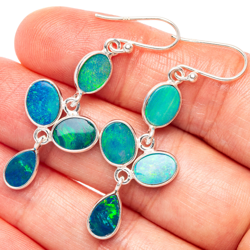Rare Doublet Opal Earrings 1 7/8" (925 Sterling Silver) E2385