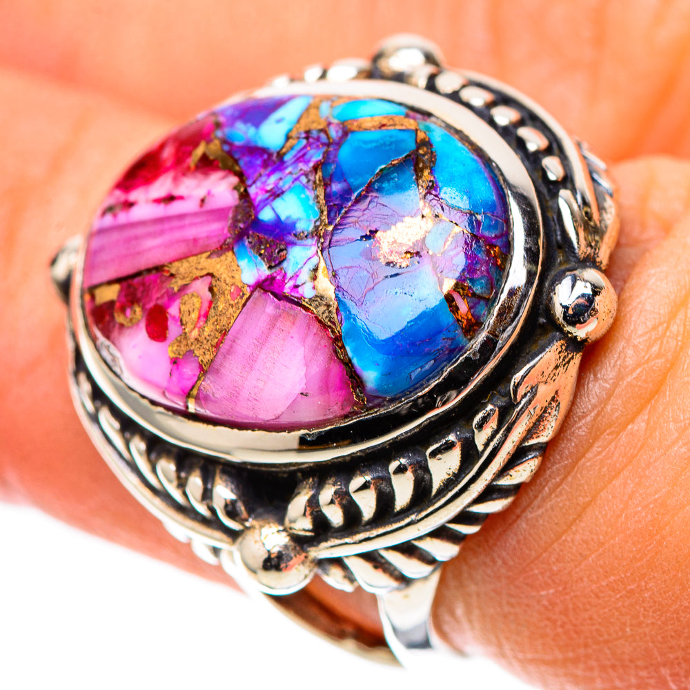 Kingman Pink Dahlia Turquoise Ring Size 6.5 (925 Sterling Silver) RING138754