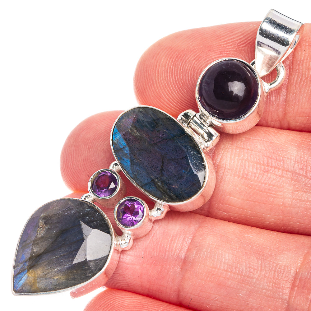 Labradorite, Amethyst Pendant 2 1/4" (925 Sterling Silver) P39783