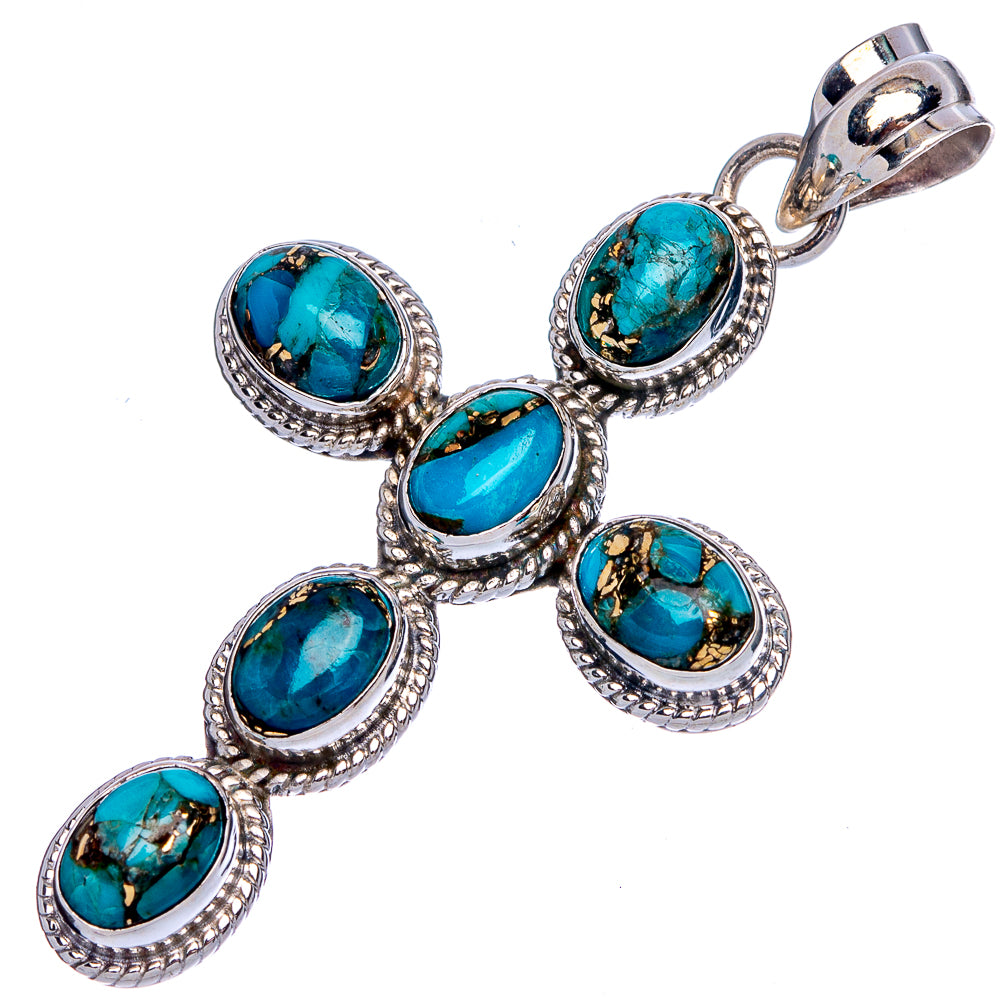 Blue Copper Composite Turquoise Cross Pendant 1 7/8" (925 Sterling Silver) P40339