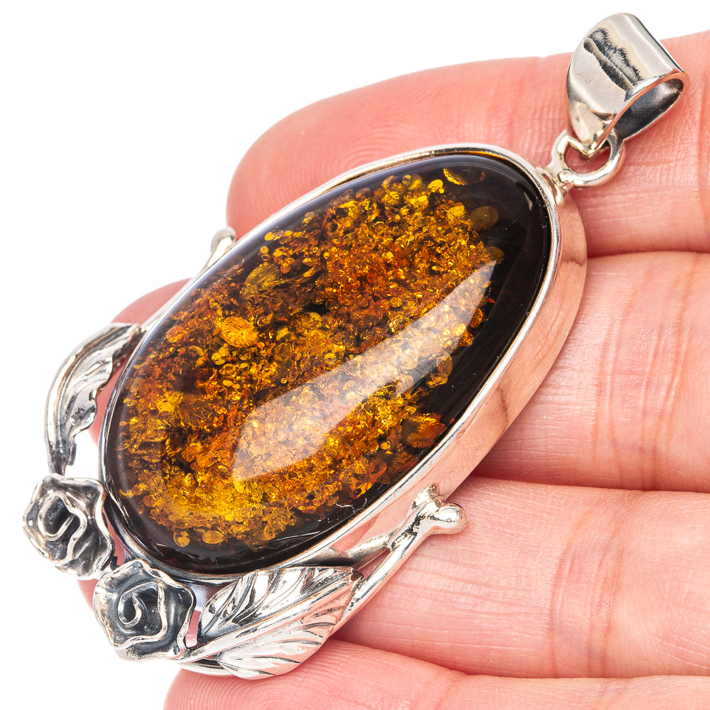 Anasilvercos Baltic Amber Pendant 2 1/4" (925 Sterlnig Silver)
