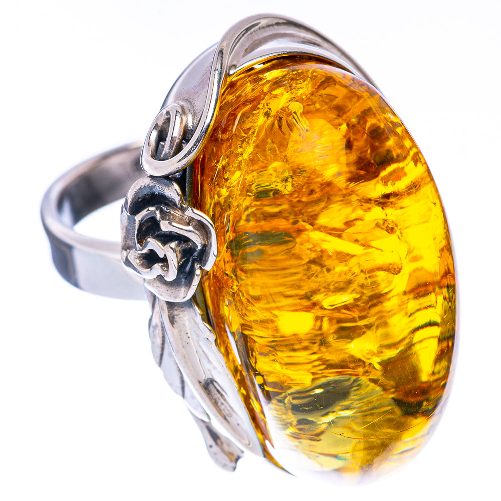 Baltic Amber Rose Ring Size 8.5 (925 Sterling Silver) R1856