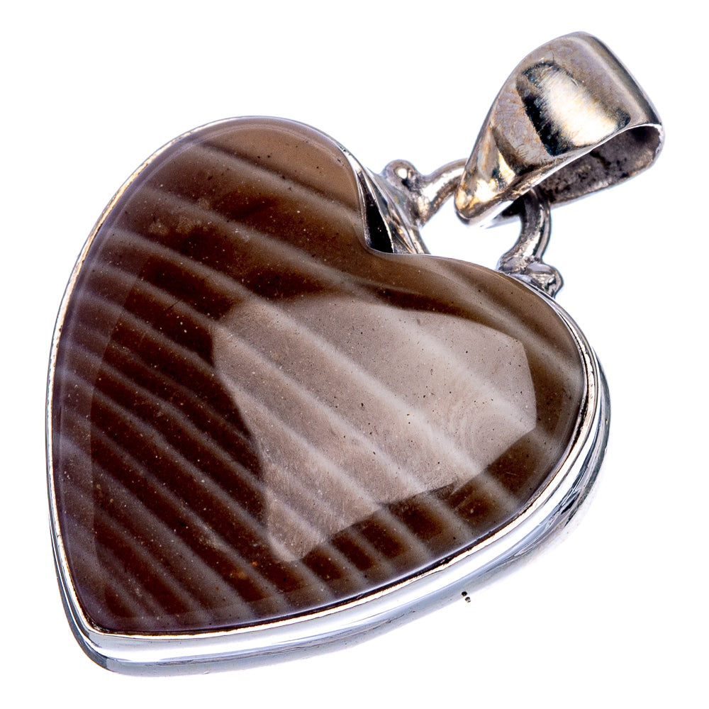 Striped Flint Heart Pendant 1 3/8" (925 Sterling Silver) P40238