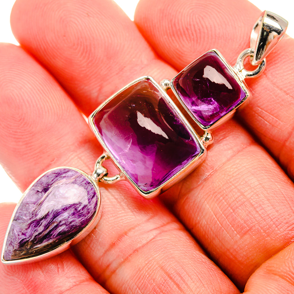 Charoite, Amethyst 925 Sterling Silver Pendant 2 1/2" (925 Sterling Silver) PD38387