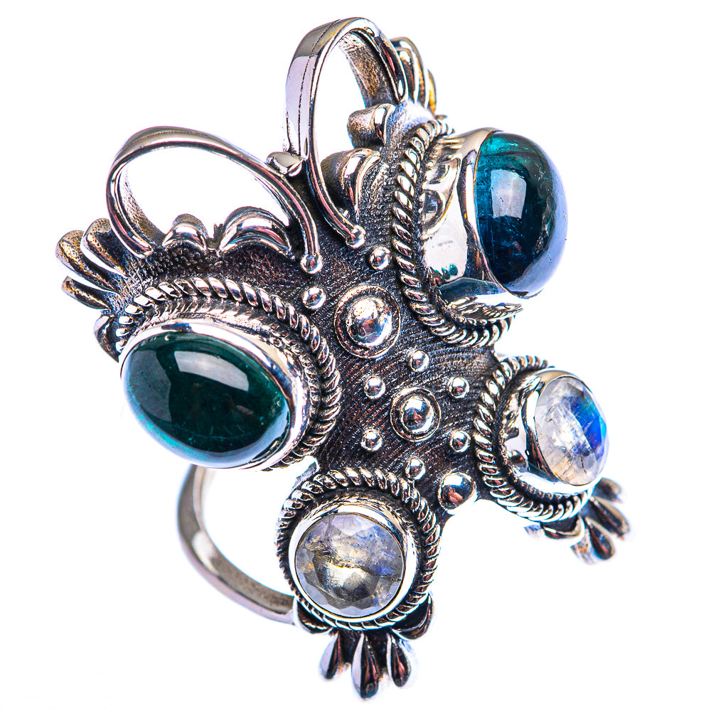 Large Green Onyx, Rainbow Moonstone Ring Size 6.25 (925 Sterling Silver) RING140243
