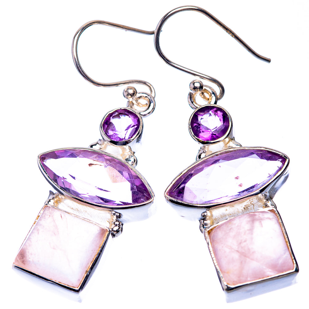 Rose Quartz, Amethyst Earrings 1 5/8" (925 Sterling Silver) E432563