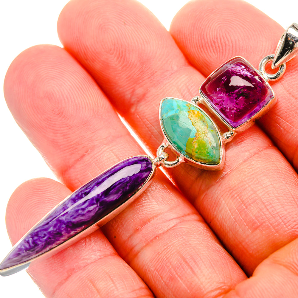 Charoite, Chrysocolla, Amethyst 925 Sterling Silver Pendant 2 3/4" (925 Sterling Silver) PD38383